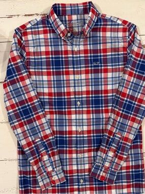 Vineyard Vines Boy’s Red, Blue & White Plaid Button-Down Shirt